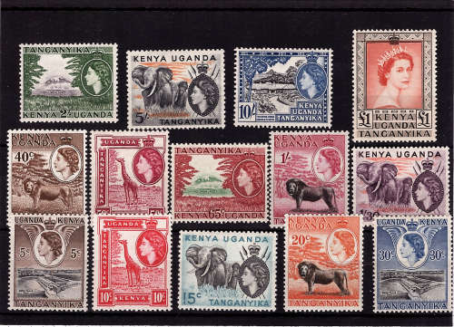 KENYA,UGANDA, TANGANYIKA 1954-59 DEFINITIVE SET OF 14MM SG167-180 CAT R2720