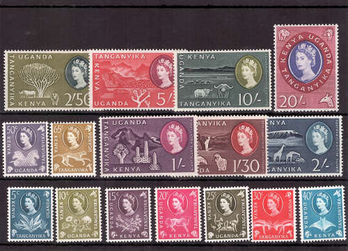 KENYA, UGANDA, TANGANYIKA 1960-62 DEFINITIVE SET OF 16 MOUNTED MINT. SG183-198 CAT R1360
