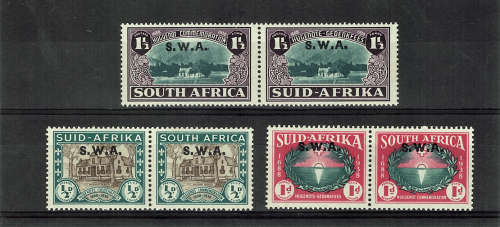 SOUTH WEST AFRICA 1939 250TH ANNIV OF LAND HUGUENOTS SET 3 PAIRS LMM. SG 111-113.CAT R1265