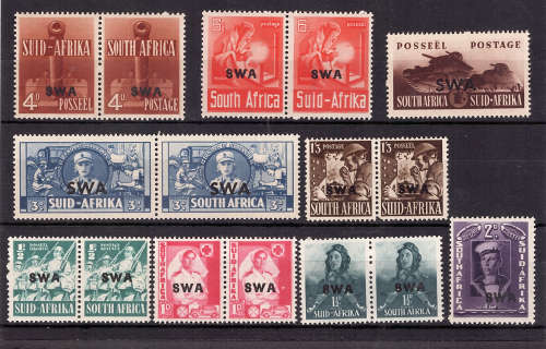 SOUTH WEST AFRICA 1941-42 LARGE WAR SET OF 6 PAIRS & 2 SINGLES SUPERB UMM + ADD VALUE 1.3d LMM