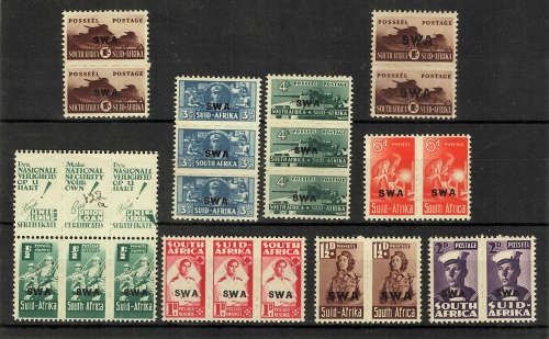 SOUTH WEST AFRICA 1943-44 WAR EFFORT REDUCED SIZES SET OF 9 UNITS SUPERB UNMOUNTED MINT. (BOTH OVERP