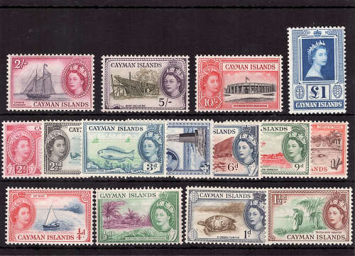CAYMAN ISLANDS 1953-62DEFINITIVE SET OF 15 LIGHTLY MOUNTED MINT. SG 148-161a. CAT R2060 FOR UMM