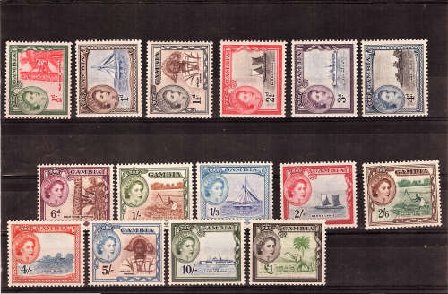 GAMBIA 1953-59 QEII SET OF 15 MOUNTED MINT. SG 171-85. CAT R2140