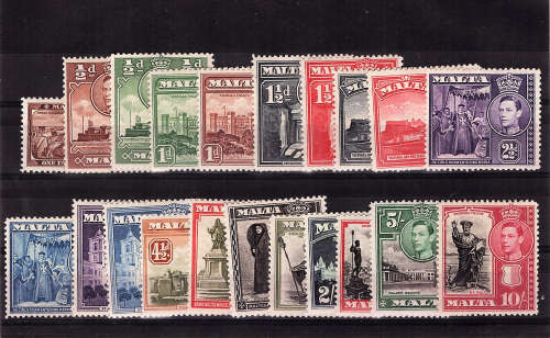 MALTA 1938 DEFIN FULL SET OF 21 MOUNTED MINT.SG 217-31.CAT R1540