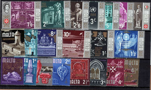 MALTA 1965-70 DEFINITIVE SET OF 21 LIGHTLY MOUNTED MINT.SG 330-348 CAT R361