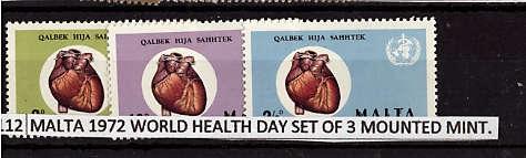 MALTA 1972 WORLD HEALTH DAY SET OF 3 MOUNTED MINT.SG 464-66 CAT R15