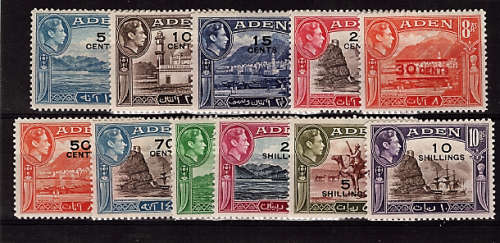 ADEN 1951 KGVI SURCHARGE SET OF 11 LIGHTLY MOUNTED MINT.SG 36-46 CAT 85