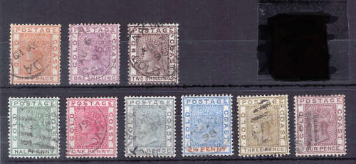 GOLD COAST 1884-91 QV SET OF 9 VERY FINE USED.SG 11-19a CAT R955