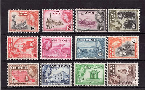 GOLD COAST 1952-54 QEII DEFINITIVE SET OF 12 LIGHTLY MOUNTED MINT.SG 153-64 CAT R1600