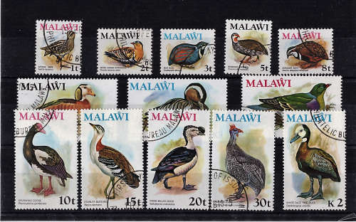 MALAWI 1975 BIRD DEFINITIVE SET OF 13 USED.SG 473-485 CAT R1250