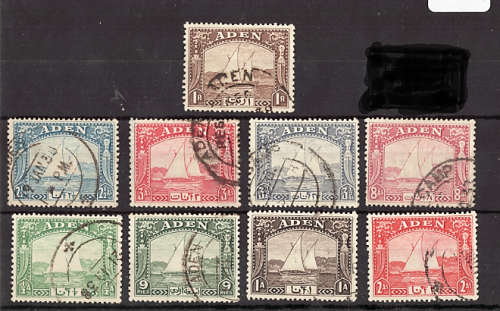 ADEN 1937 DHOW DEFINITIVE SHORT SET TO 1R FINE USEDSG 1-9 CAT 55 POUNDS