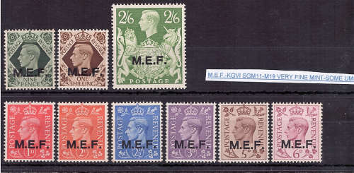 BRITISH OCCUP OF ITALIAN COLONIES - MIDDLE E FORCES 1943-47 KGVI SHORT SET OF 9 TO 26d MM CAT R430