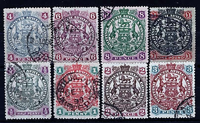 RHODESIA BSA COMPANY 1897 DEFIN SET OF 8 USED(1 POUND FISCALLY USEDSG 66-73CAT R4620