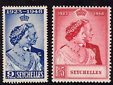 SEYCHELLES 1948 SILVER WEDDING SET OF 2 MOUNTED MINTSG 152-53CAT R315