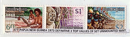 PAPAU NEW GUINEA 1973 DEFINITIVE 3 TOP VALUES OF SET UNMOUNTED MINT.SG 257-59