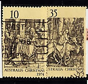 AUSTRALIA 1974 CHRISTMAS (WOODCUTS BY DURDER) SET OF 2 VFU.SG 580-81