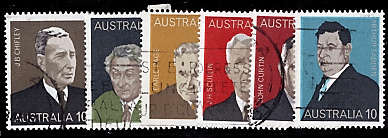 AUSTRALIA 1975 FAMOUS AUSTRALIANS (6th SERIES) PRIME MINISTERS SET OF 6 VFU.SG 590-595