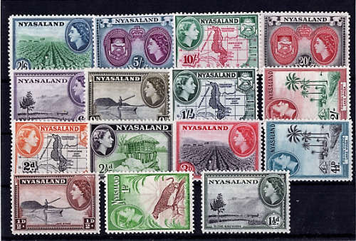 NYASALAND 1953 QEII DEFINITIVE SET OF 15 MOUNTED MINT.SG 173-187.CAT R1340