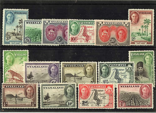 NYASALAND 1945 KGVI DEFINITIVE SET OF 14 MOUNTED MINT.SG 144-157.CAT R1750