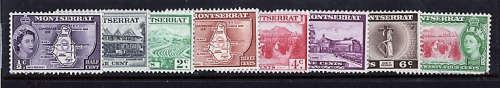 MONTSERRAT 1953-62 QEII DEFINITIVE PART SET OF 8 UNMOUNTED MINT.(1.2c-6c and 24c).CAT R78
