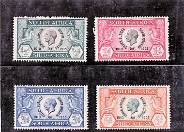 SOUTH AFRICA KGV 1935 SILVER JUBILEE SET OF 4 SINGLES MM.SACC 64-67