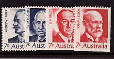 AUSTRALIA 1972 FAMOUSE AUSTRALIANS PRIME MINISTERS SET OF 4 LMM.SG 505-508
