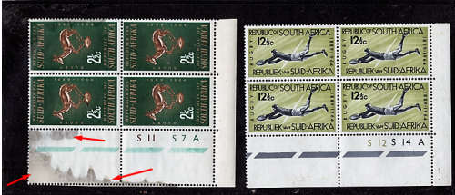 SA 1964 75TH ANNIV OF SA RUGBY BOARD SET OF 2 IN CONT BLOCKS (A) OF 4 UMM.SACC 245-246.CAT R182
