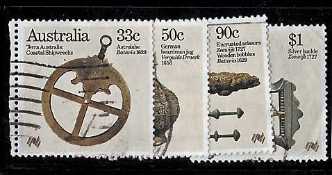 AUSTRALIA 1985 BICENT OF AUSTR SETT (3rd ISSUE).RELICS FROM EARLY SHIPWRECKS SET 4 USED SG 993-996