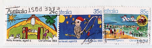 AUSTRALIA 1983 CHRISTMAS (CHILDREN`S PAINTINGS)SET OF 3 VFU.SG 895-897