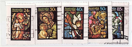 AUSTRALIA 1984 CHRISTMAS (STAINED GLASS WINDOWS)SET OF 5 VFU.SG 946-50
