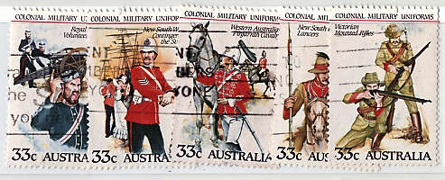 AUSTRALIA 1985 19TH-CENTURY AUSTRALIAN MILITARY UNIFORMSSET OF 5 VFU.SG 964-68