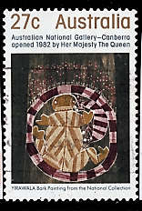 AUSTRALIA 1982 OPENING OF AUSTRALIAN NATIONAL GALLERY 27c SINGLKE STAMP USED.SG 865