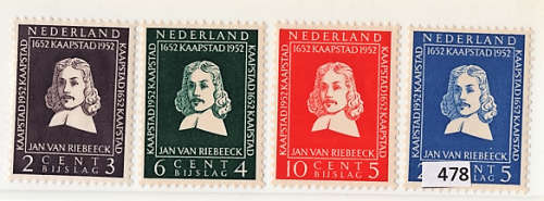 NETHERLANDS 1952 JAN VAN RIEBEEK SET OF 4 MM.SG 744-747.CAT R535
