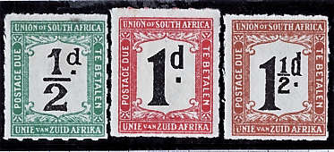 SOUTH AFRICA 1922 POSTAGE DUE SET OF 3 MM (1.2d-1d) & UMM (1.5d) SACC D8-D10.CATR75 (SACC 2019-20)