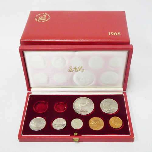 Set of 5 South African short proof sets in long proof boxes - 1965 to 1969