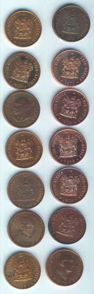 Full set of South African proof half cents - 1970 to 1983