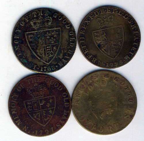 Lot of 4 different George III gambling tokens