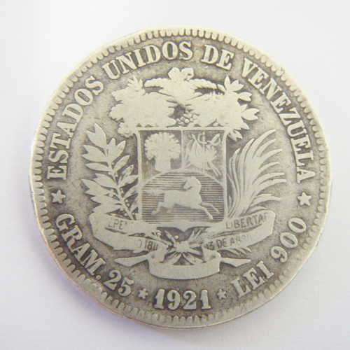 1921 Venezuela 5 Bolivares - Gram .25 - Lei 900