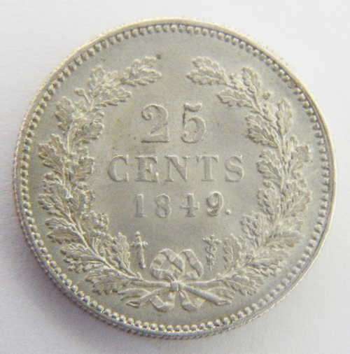 1849 Willem Netherlands 25 cents uncirculated