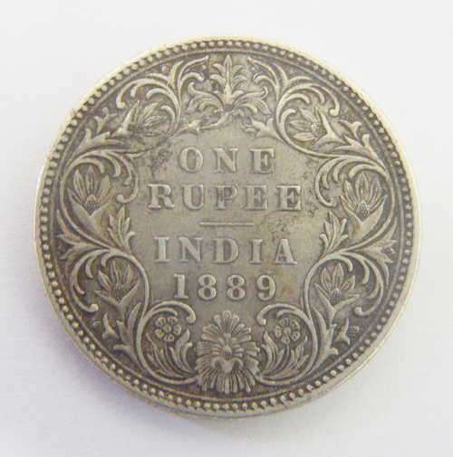 British India 1889 One Rupee "B" mintmark XF