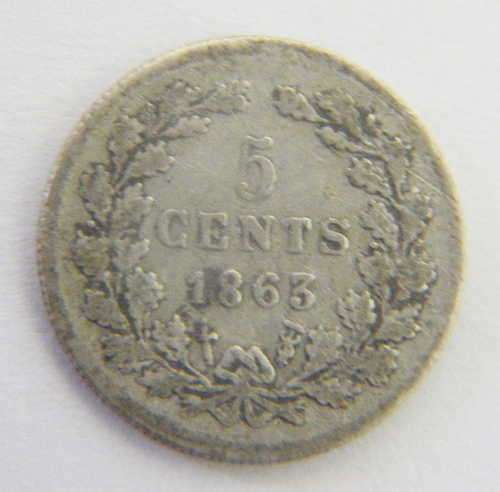 1863 Willem 3 VF+ 5 cent
