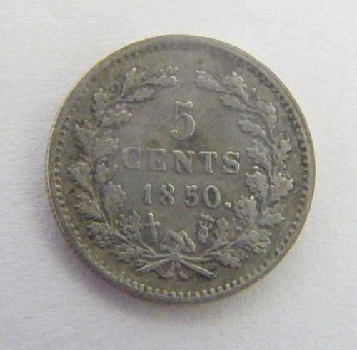 Netherlands 1850 Willem 3 VF+ 5 cent (with dot)