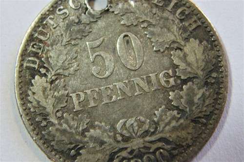 1900 Germany Empire 50 pfennig - holed - 'J' mintmark