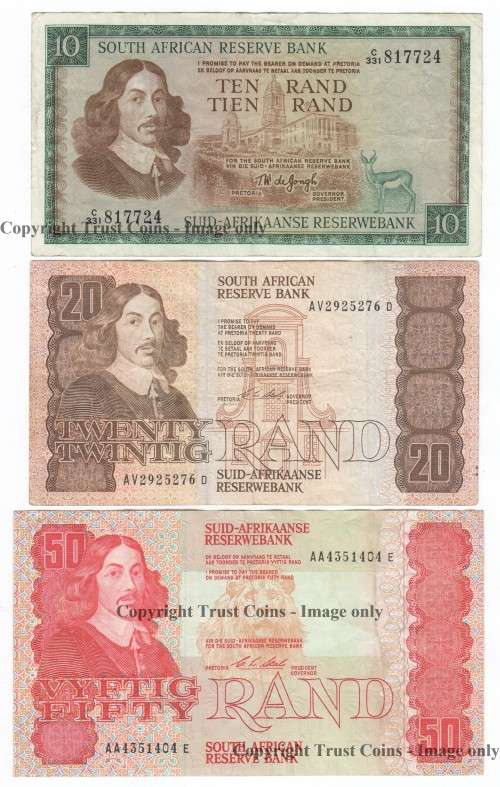 Lot of 7 old SA banknotes