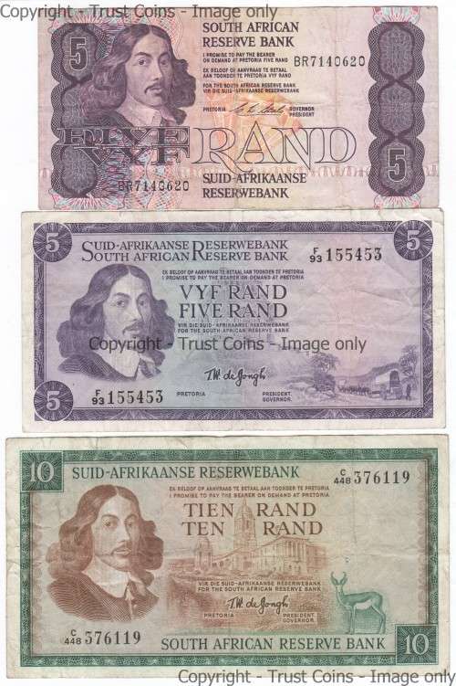 Lot of 7 old SA banknotes