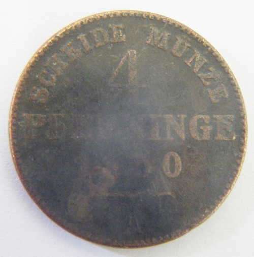 1850 German States 4 Pfennige (90 Einen Thaler) - `A` mintmark