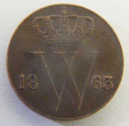 1863 Netherlands 1/2 cent - AU+