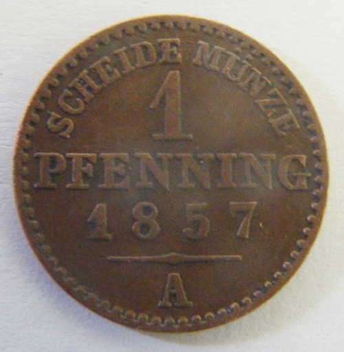 1857 German States 1 Pfennig - `A` mintmark