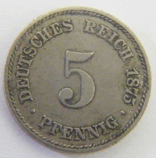1875 Deutsches Reich 5 Pfennig - XF+ - `C` mintmark