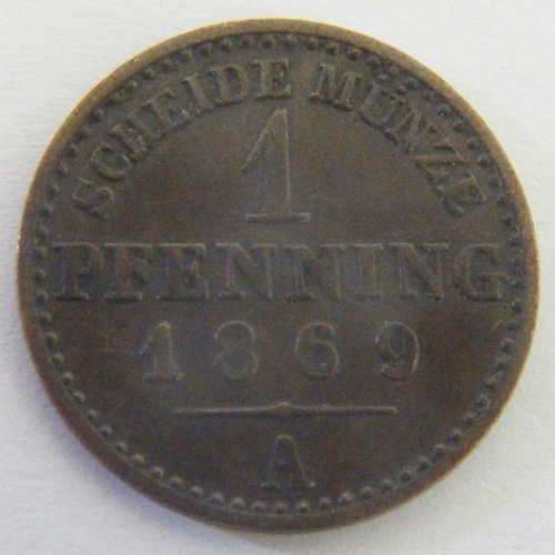1869 German States 1 Pfennig - XF - `A`  mint mark